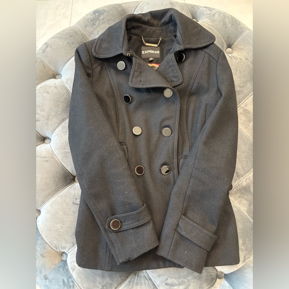 Express Women's Black Peacoat Leopard Lining